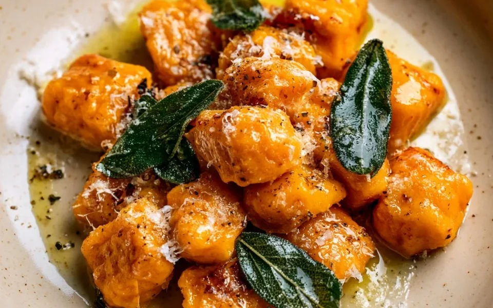 Gnocchi di zucca al burro e salvia serviti in un piatto