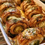 Involtini di maiale con verza e provola su un piatto