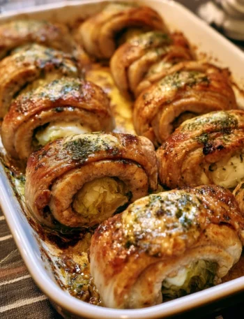 Involtini di maiale con verza e provola su un piatto