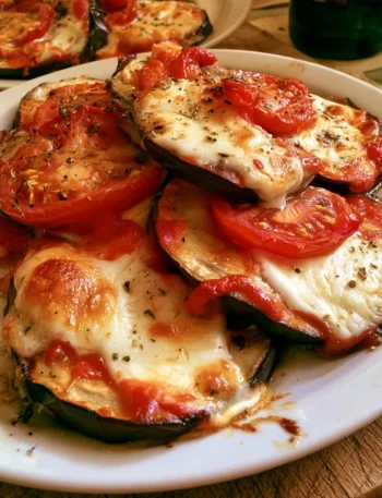 Melanzane gratinate con pomodoro e scamorza al forno