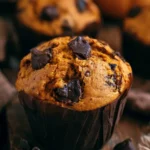 Muffin alla zucca con gocce di cioccolato su un piatto.