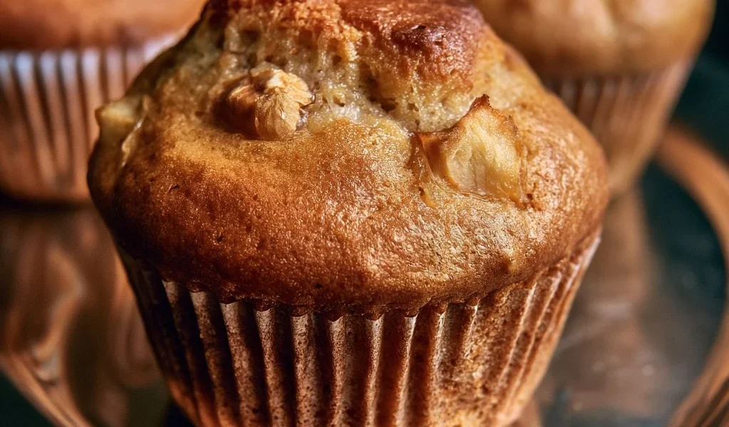 Delizioso muffin alle mele e nocciole appena sfornato