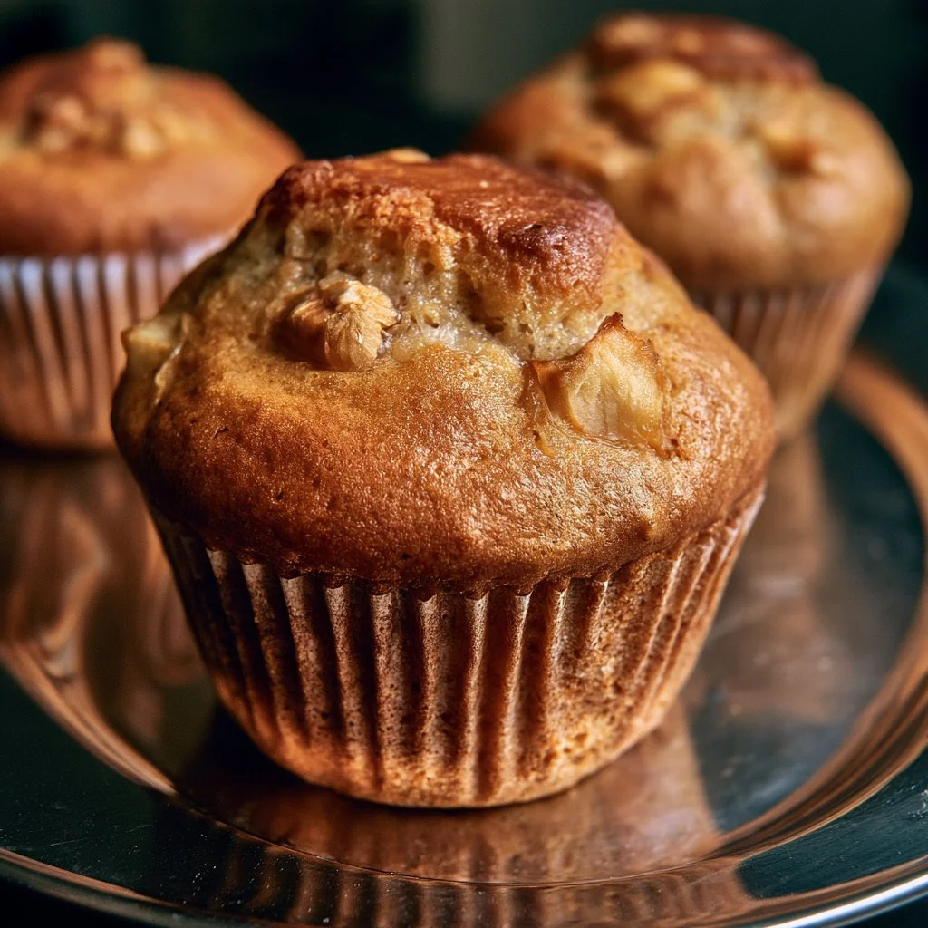 Delizioso muffin alle mele e nocciole appena sfornato