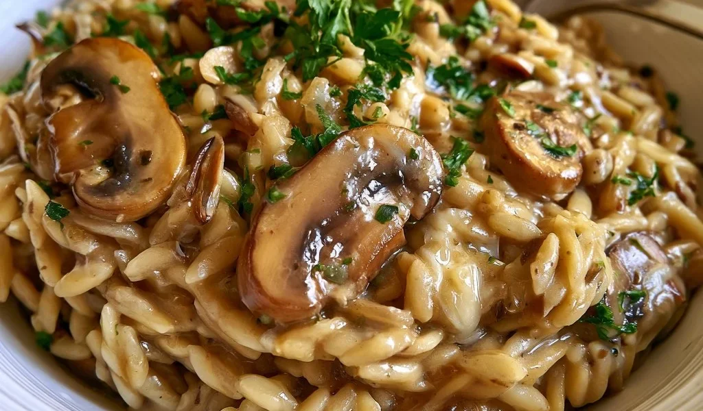 Orzotto ai funghi e taleggio, piatto cremoso e saporito.