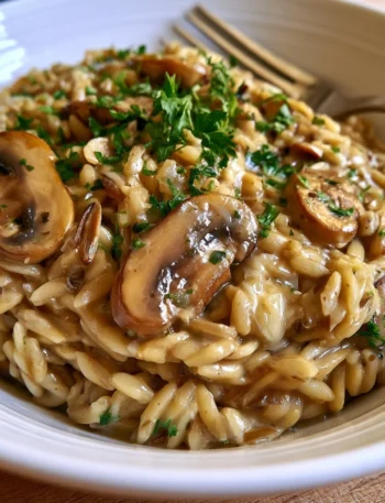 Orzotto ai funghi e taleggio, piatto cremoso e saporito.