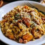 Orzotto alla zucca, porri e nocciole servito in un piatto