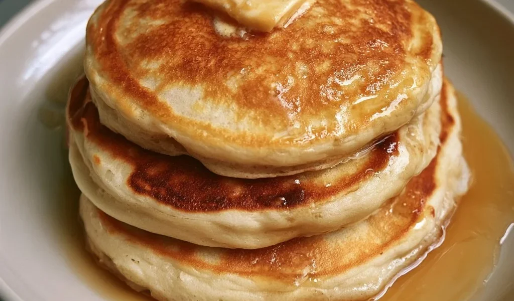 Pancake soffici serviti con sciroppo d'acero e frutta fresca