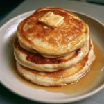 Pancake soffici serviti con sciroppo d'acero e frutta fresca
