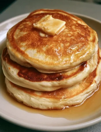 Pancake soffici serviti con sciroppo d'acero e frutta fresca