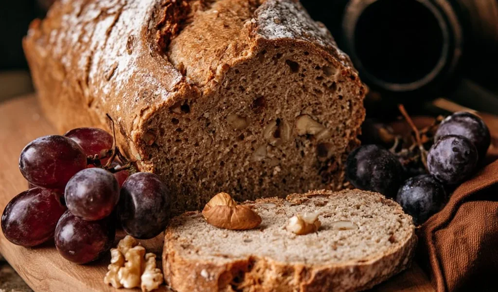 Pane rustico alle noci e uva, un delizioso e sano sostituto per ogni pasto.