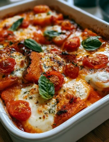Parmigiana di zucca con mozzarella e pomodoro, piatto vegetariano e gustoso.