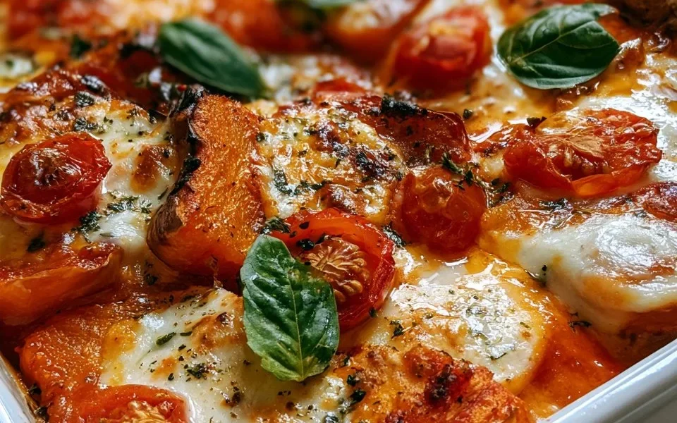Parmigiana di zucca con mozzarella e pomodoro, piatto vegetariano e gustoso.
