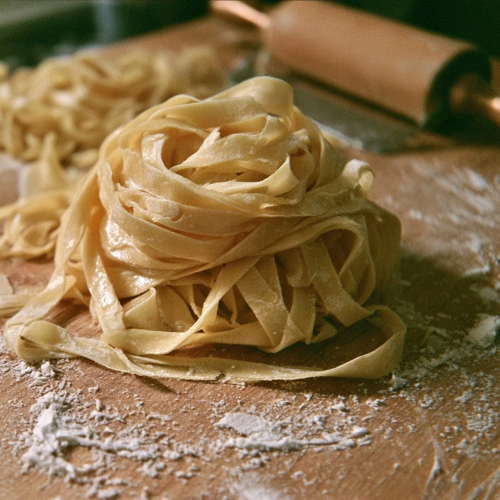 Pasta fresca all'uovo fatta in casa con ingredienti freschi