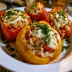 Peperoni ripieni di riso e provola pronti per essere serviti