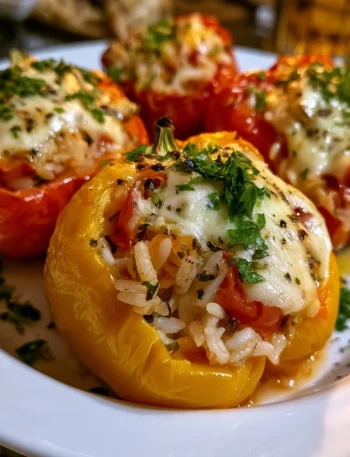 Peperoni ripieni di riso e provola pronti per essere serviti