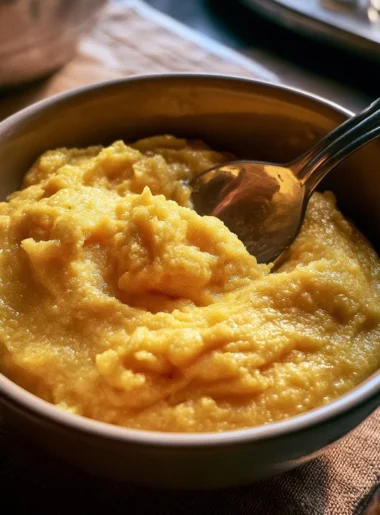 Porzione di polenta classica servita con sugo e formaggio