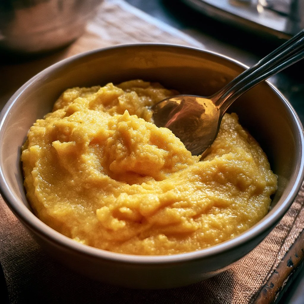 Porzione di polenta classica servita con sugo e formaggio
