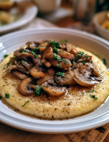 Polenta con funghi trifolati e formaggio taleggio, piatto gustoso e cremoso