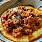 Polenta con ragù di salsiccia, piatto tradizionale italiano ricco di sapore.