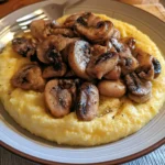 Polenta morbida con funghi trifolati su un piatto