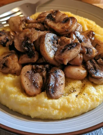 Polenta morbida con funghi trifolati su un piatto