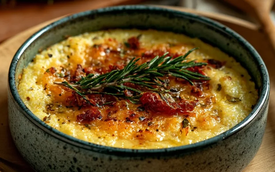 Polenta pasticciata al forno con formaggi, un piatto tradizionale italiano