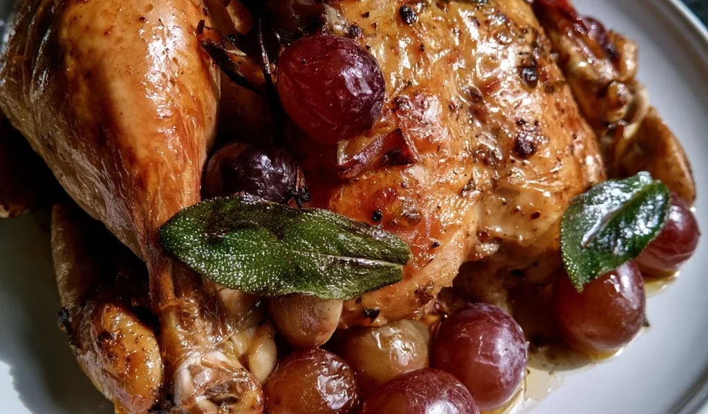 Pollo al forno con uva e salvia, un piatto gustoso e aromatizzato