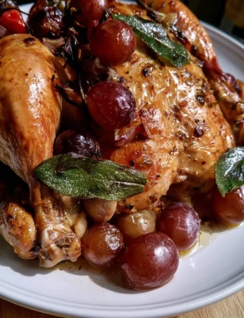 Pollo al forno con uva e salvia, un piatto gustoso e aromatizzato