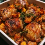 Pollo al forno con zucca e rosmarino appena sfornato