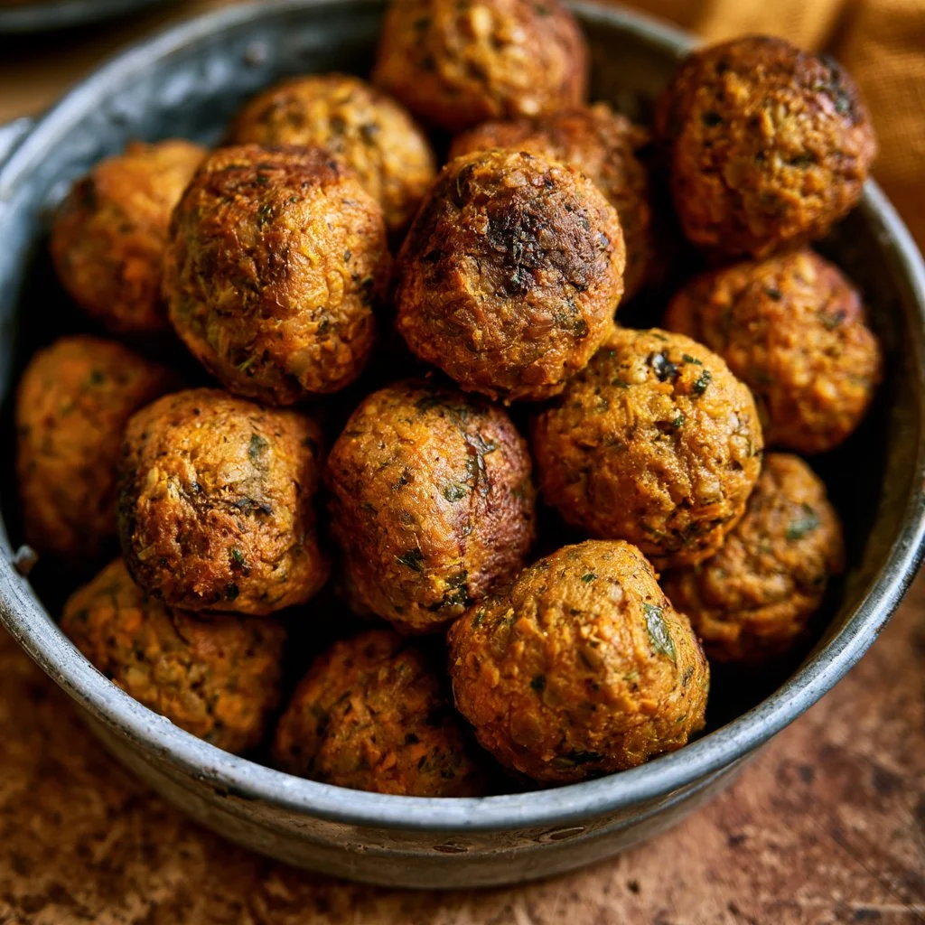 Polpette di lenticchie e zucca pronte per essere gustate