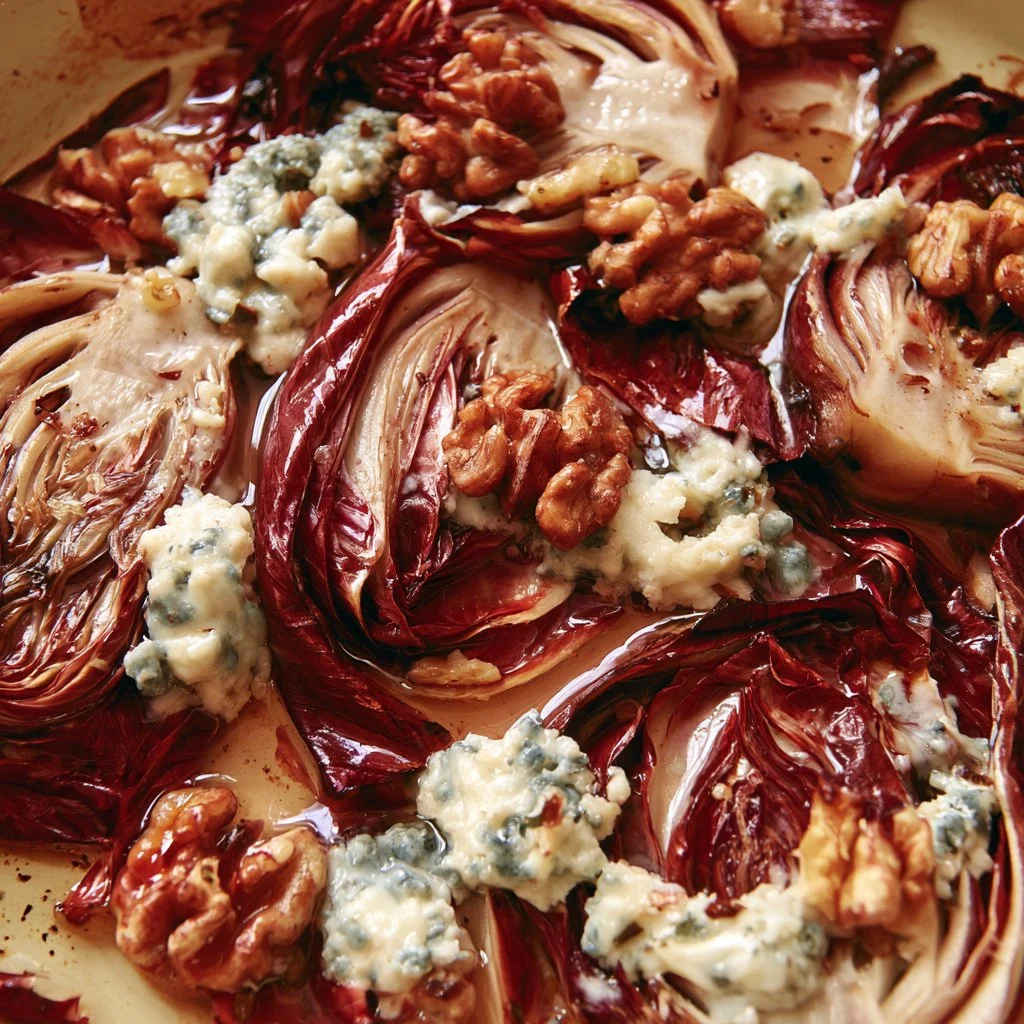 Radicchio al forno con gorgonzola e noci, piatto gustoso e facile da preparare