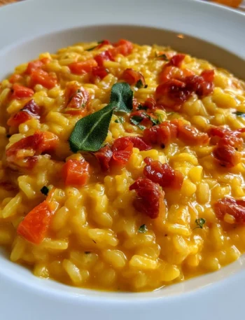 Piatto di risotto alla milanese con zafferano e formaggio grattugiato.