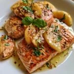 Salmone in padella con mele e senape, piatto gourmet sano e gustoso