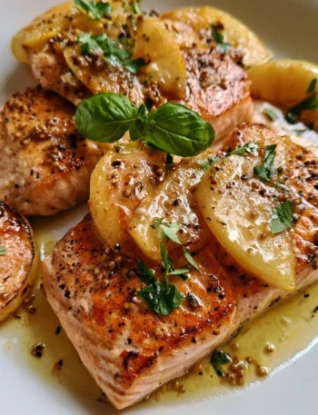 Salmone in padella con mele e senape, piatto gourmet sano e gustoso