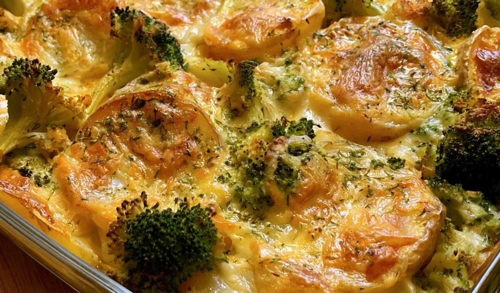 Sformato di broccoli e patate appena sfornato, un piatto sano e gustoso.