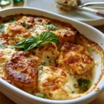 Sformato di cavolfiore e ricotta appena sfornato, decorato con erbe fresche