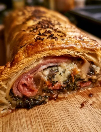 Strudel salato con funghi e speck, un delizioso piatto da servire