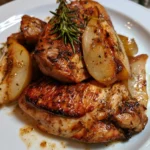 Tacchino in padella con pere e rosmarino, piatto gourmet italiano