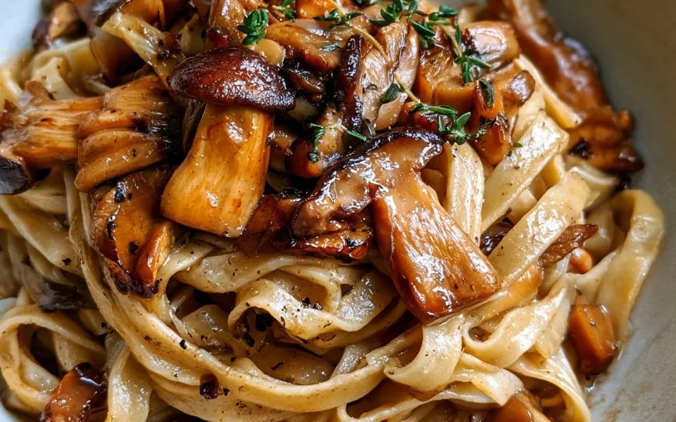 Tagliatelle ai porcini e timo, un piatto di pasta tradizionale italiano