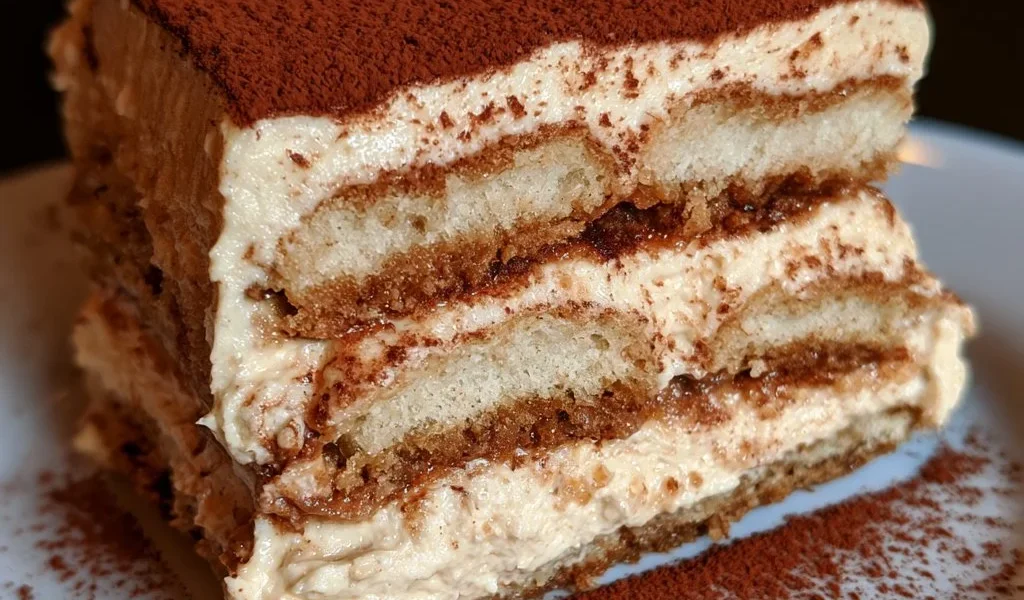 Porzione di Tiramisù classico con caffè e cacao