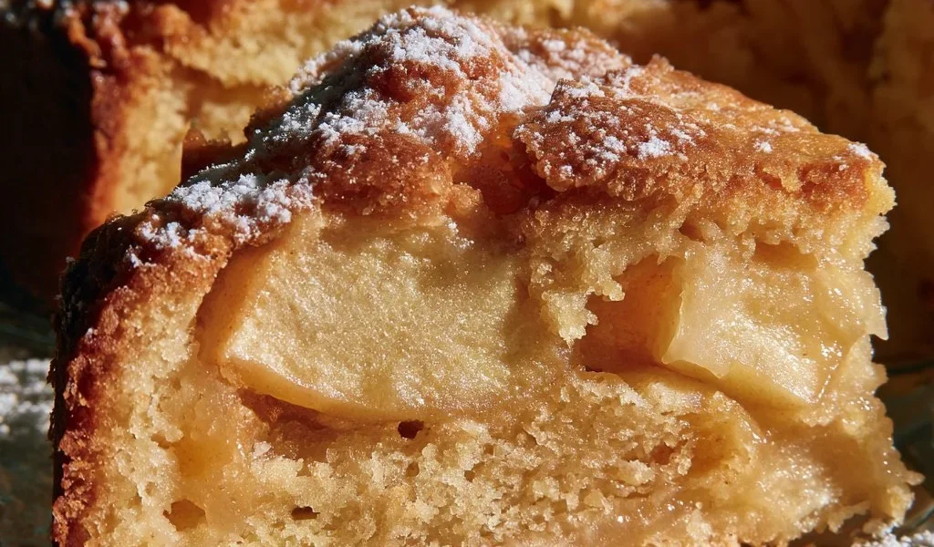 fetta di torta di mele classica su un piatto con mele sullo sfondo