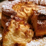 Torta di mele e cannella soffice appena sfornata con spolverata di zucchero a velo.