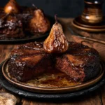 Torta rovesciata alle pere e cacao fresca e appetitosa