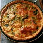 Torta salata con porri e patate appena sfornata