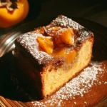 Torta soffice ai cachi e cacao su un piatto bianco