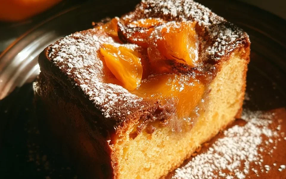 Torta soffice ai cachi e cacao su un piatto bianco