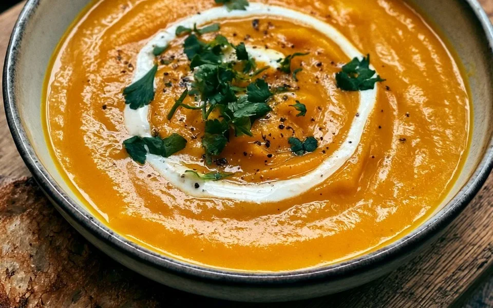 Vellutata di zucca e carote aromatizzata allo zenzero