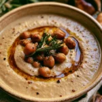 Zuppa di ceci e castagne al rosmarino servita in una ciotola